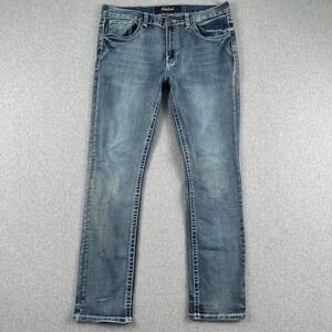 True Luck Jeans Mens 34x32 Blue TL19350237 Straight Leg Contrast Stitch Denim